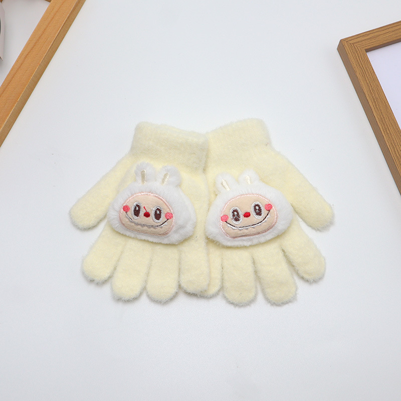 Bērnu adīti piecu pirkstu cimdi, pūkaini, ar multfilmu rakstu, uztur siltumu, ziemas, pavasara un rudens sezonām, vecums 2-6