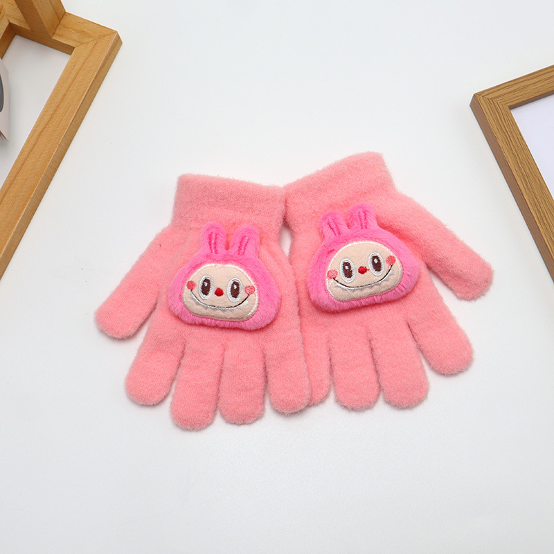 Bērnu adīti piecu pirkstu cimdi, pūkaini, ar multfilmu rakstu, uztur siltumu, ziemas, pavasara un rudens sezonām, vecums 2-6