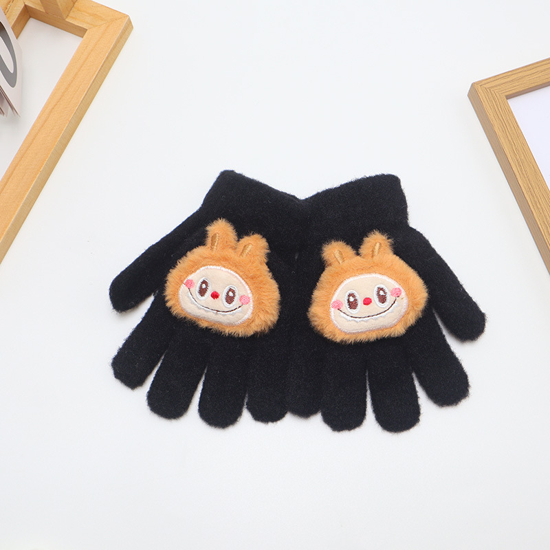 Bērnu adīti piecu pirkstu cimdi, pūkaini, ar multfilmu rakstu, uztur siltumu, ziemas, pavasara un rudens sezonām, vecums 2-6