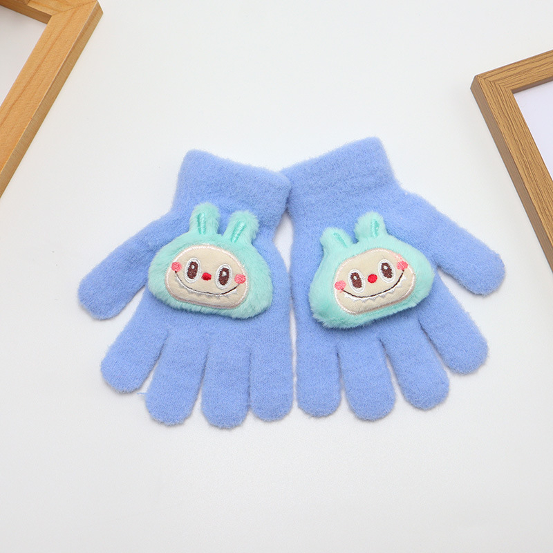 Bērnu adīti piecu pirkstu cimdi, pūkaini, ar multfilmu rakstu, uztur siltumu, ziemas, pavasara un rudens sezonām, vecums 2-6