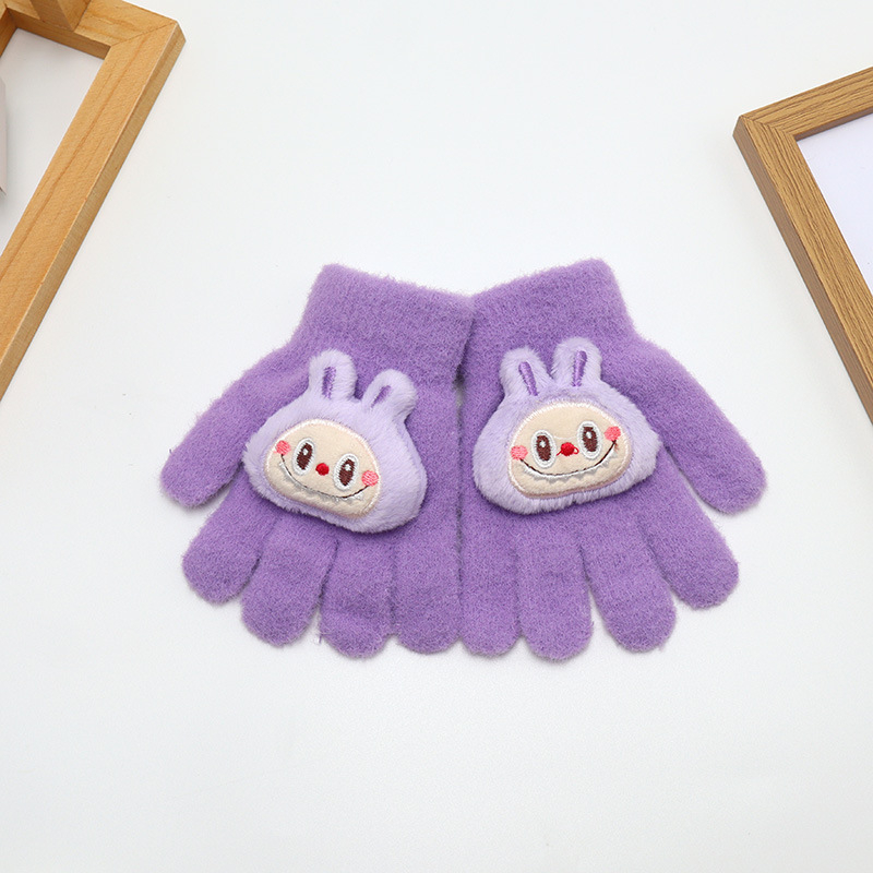 Bērnu adīti piecu pirkstu cimdi, pūkaini, ar multfilmu rakstu, uztur siltumu, ziemas, pavasara un rudens sezonām, vecums 2-6