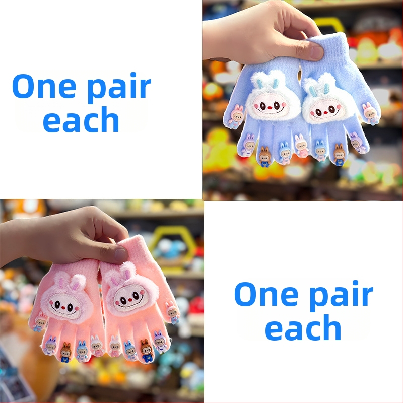 Karikatūras raksts ar atdalītiem pirkstiem skārienjutīgo ekrānu cimdi, silti adīti cimdi no imitētās kažokādas materiāla, vīriešiem un zēniem 3–10 gadi, ziema–rudens