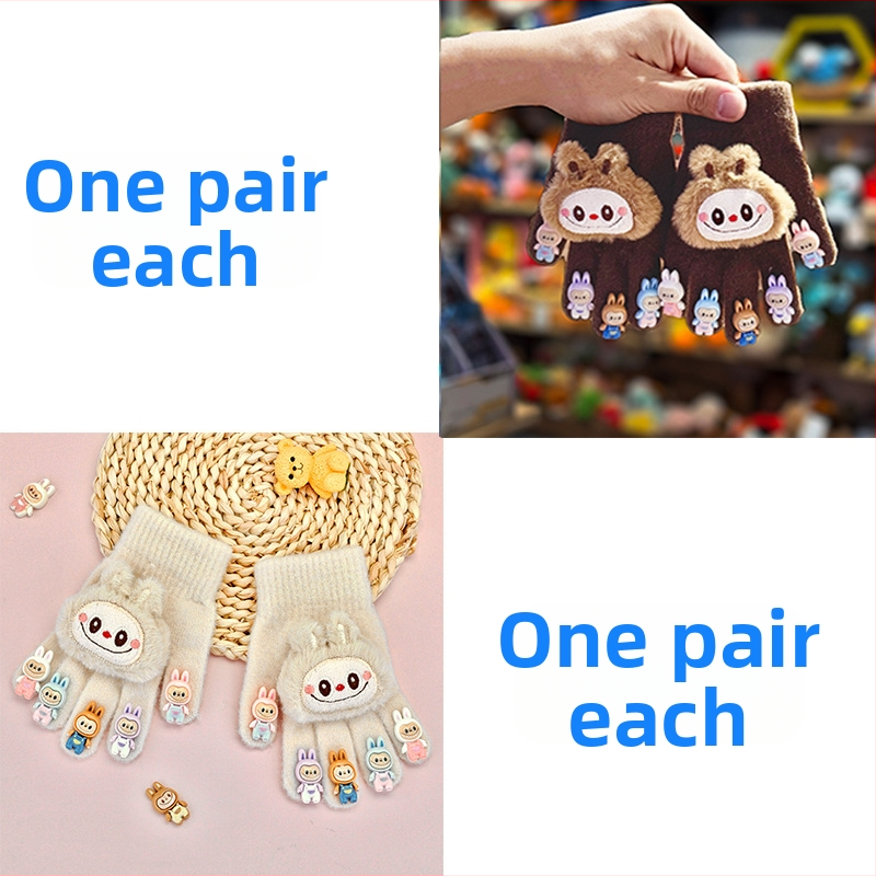 Karikatūras raksts ar atdalītiem pirkstiem skārienjutīgo ekrānu cimdi, silti adīti cimdi no imitētās kažokādas materiāla, vīriešiem un zēniem 3–10 gadi, ziema–rudens