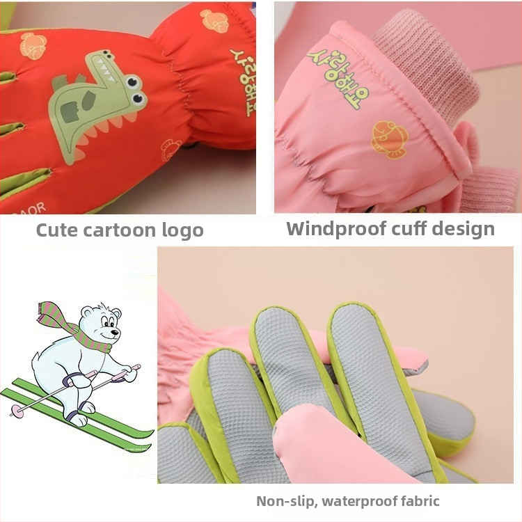 Bērnu slēpošanas cimdi, universāls, karikatūru raksts, adīti, saglabā siltumu