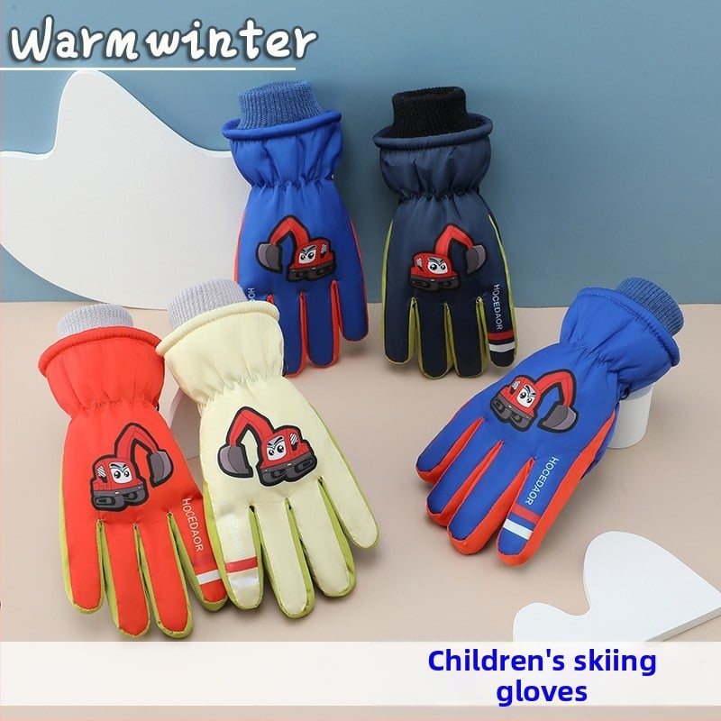 Bērnu slēpošanas cimdi, universāls, karikatūru raksts, adīti, saglabā siltumu