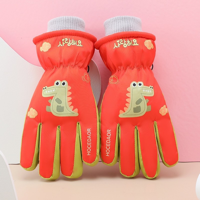 Bērnu slēpošanas cimdi, universāls, karikatūru raksts, adīti, saglabā siltumu