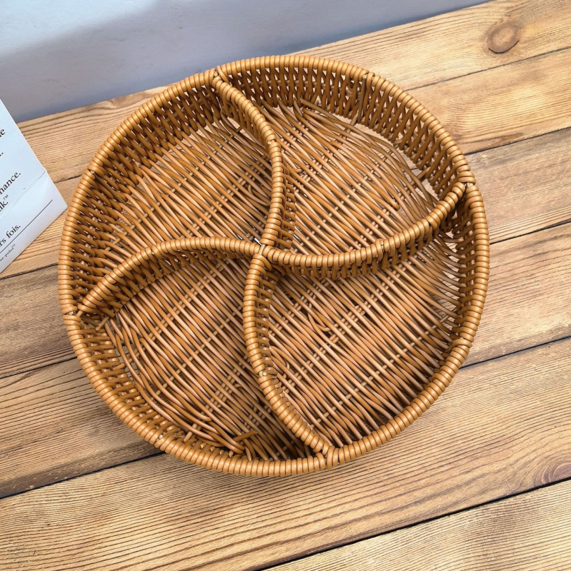 Tavă de fructe din plastic Fujun cu trei compartimente, stil pastoral simplu