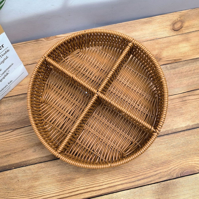 Tavă de fructe din plastic Fujun cu trei compartimente, stil pastoral simplu