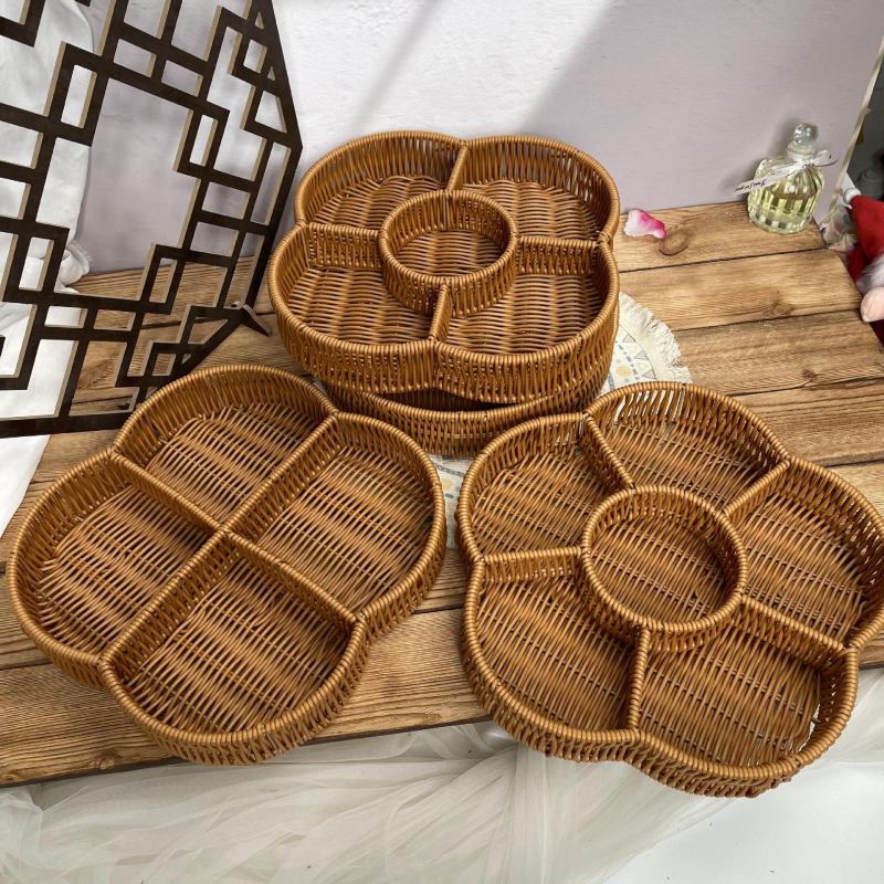 Tavă de fructe din plastic Fujun cu trei compartimente, stil pastoral simplu