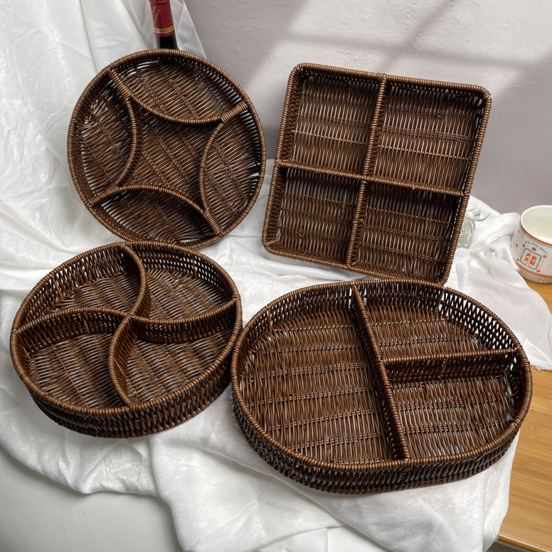 Tavă de fructe din plastic Fujun cu trei compartimente, stil pastoral simplu