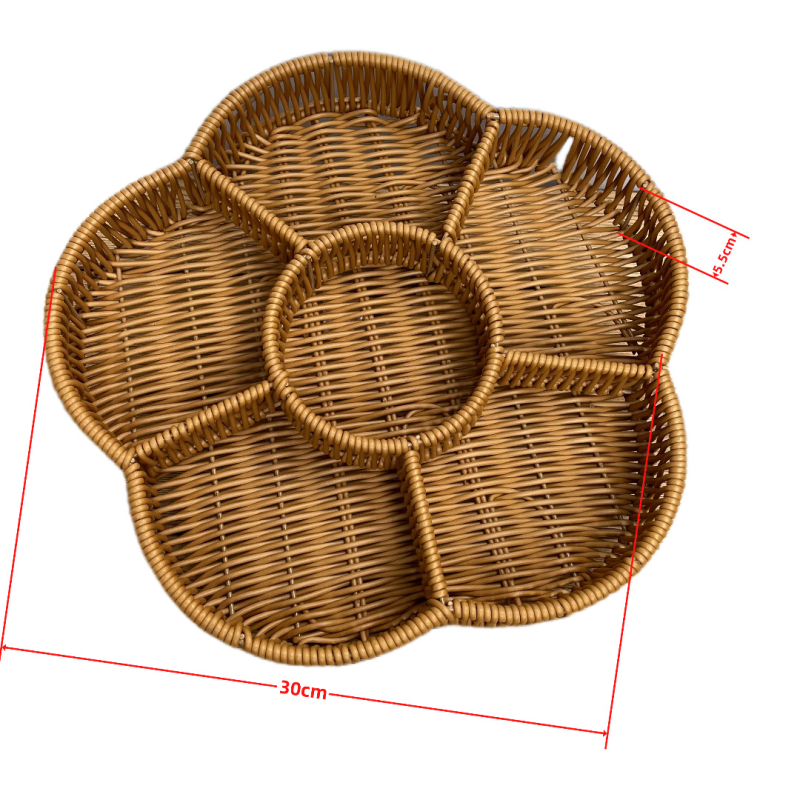 Tavă de fructe din plastic Fujun cu trei compartimente, stil pastoral simplu