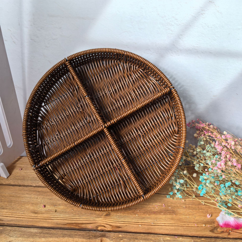 Tavă de fructe din plastic Fujun cu trei compartimente, stil pastoral simplu