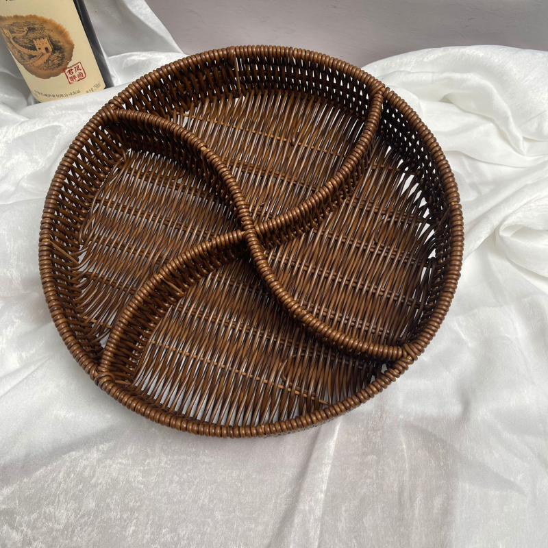 Tavă de fructe din plastic Fujun cu trei compartimente, stil pastoral simplu