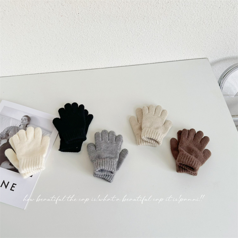 Penny Tong bērnu ziemas adītie pirkstu cimdi — universāls, vecums 1-4 gadi, saglabā siltumu, vienkrāsains raksts