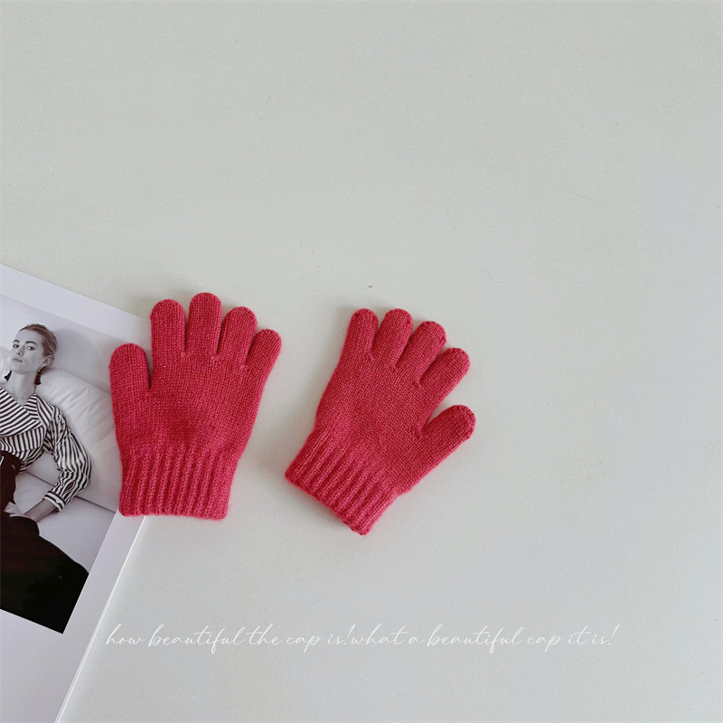 Penny Tong bērnu ziemas adītie pirkstu cimdi — universāls, vecums 1-4 gadi, saglabā siltumu, vienkrāsains raksts