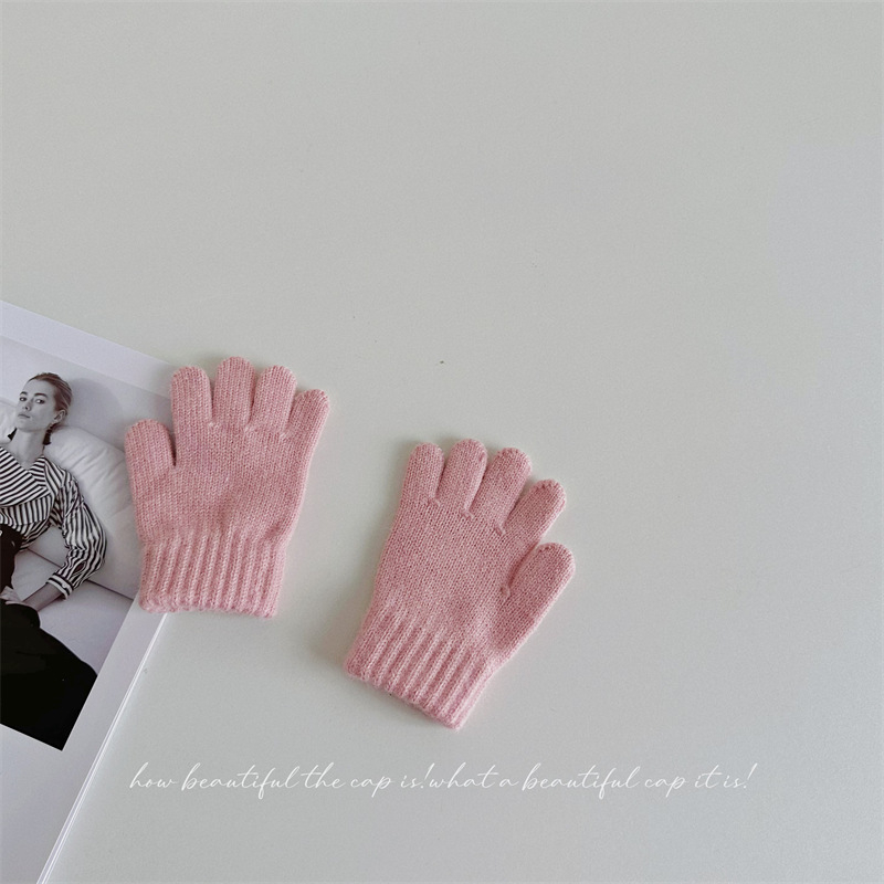 Penny Tong bērnu ziemas adītie pirkstu cimdi — universāls, vecums 1-4 gadi, saglabā siltumu, vienkrāsains raksts