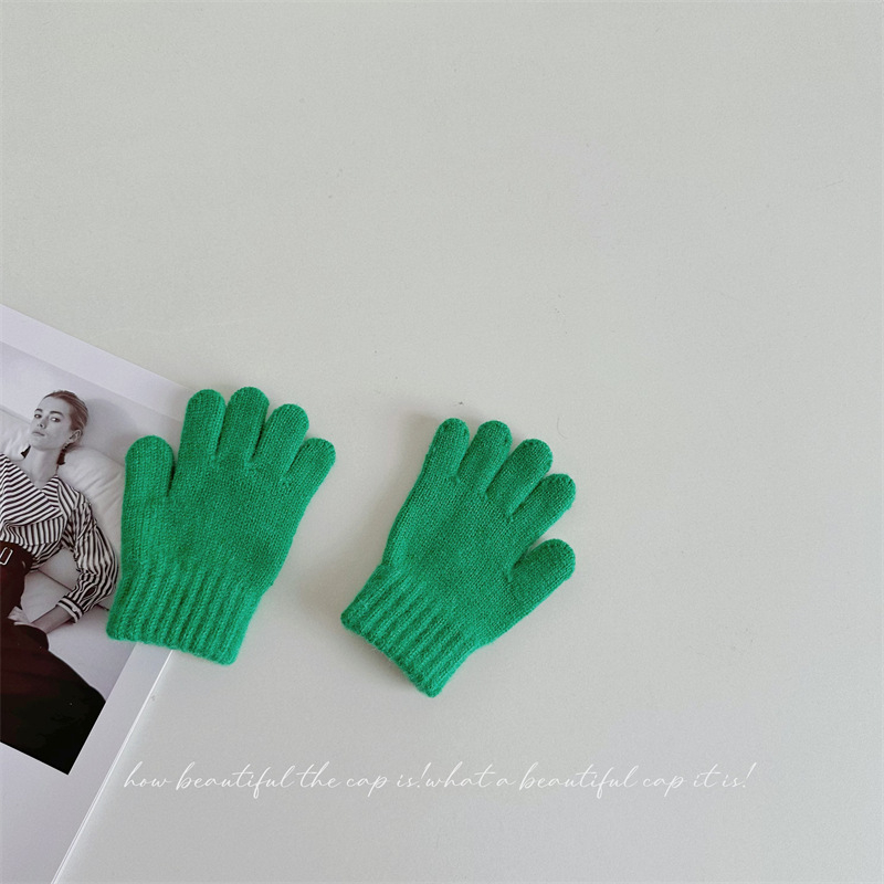 Penny Tong bērnu ziemas adītie pirkstu cimdi — universāls, vecums 1-4 gadi, saglabā siltumu, vienkrāsains raksts