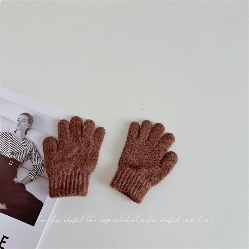 Penny Tong bērnu ziemas adītie pirkstu cimdi — universāls, vecums 1-4 gadi, saglabā siltumu, vienkrāsains raksts