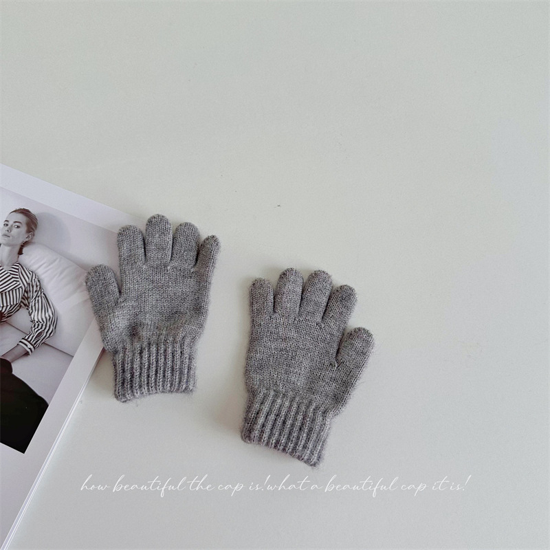 Penny Tong bērnu ziemas adītie pirkstu cimdi — universāls, vecums 1-4 gadi, saglabā siltumu, vienkrāsains raksts