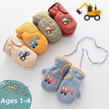 Bērnu cimdi no polārā flīsa ar ekskavatora zīmējumu, Korejas stila, pilniem pirkstiem, silti (Materiāls: polāra flīse/polieters; Funkcija: saglabāt siltumu; Sezona: pavasaris; Dzimums: zēni un meitenes; Izlaidums: 2025. gada pavasaris)