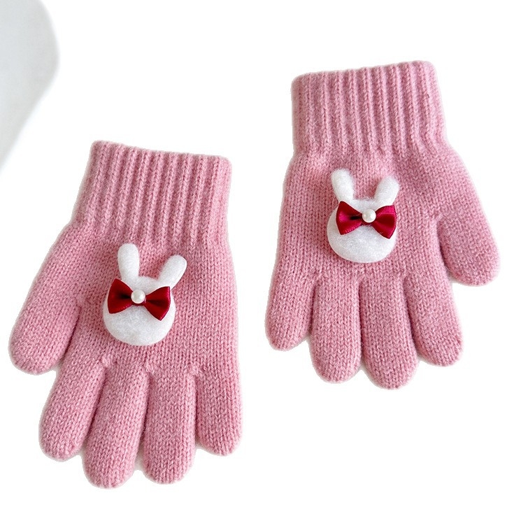 Meitenēm paredzētas vilnas adītas pirkstu cimdi ar karikatūras rakstu, rudens-zima, 5 pirkstu, silda, vecums 2–6 gadi