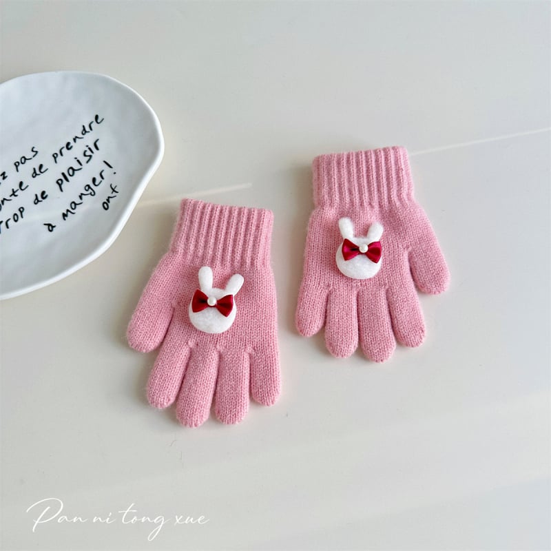 Meitenēm paredzētas vilnas adītas pirkstu cimdi ar karikatūras rakstu, rudens-zima, 5 pirkstu, silda, vecums 2–6 gadi