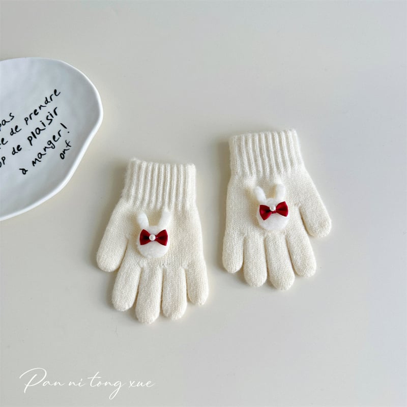 Meitenēm paredzētas vilnas adītas pirkstu cimdi ar karikatūras rakstu, rudens-zima, 5 pirkstu, silda, vecums 2–6 gadi