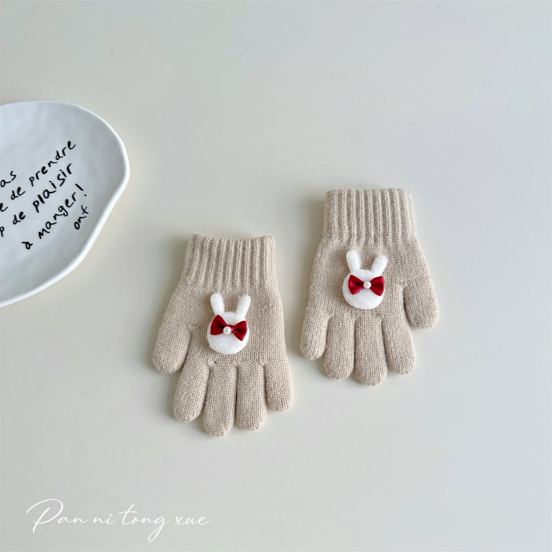 Meitenēm paredzētas vilnas adītas pirkstu cimdi ar karikatūras rakstu, rudens-zima, 5 pirkstu, silda, vecums 2–6 gadi