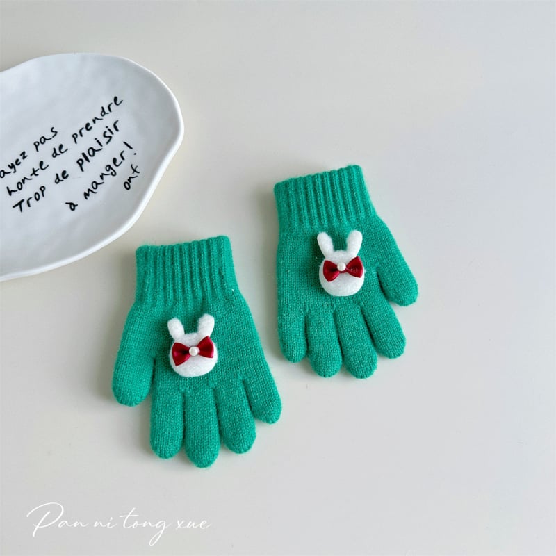 Meitenēm paredzētas vilnas adītas pirkstu cimdi ar karikatūras rakstu, rudens-zima, 5 pirkstu, silda, vecums 2–6 gadi