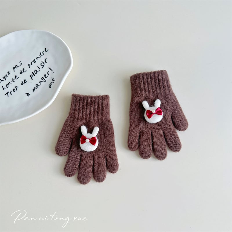 Meitenēm paredzētas vilnas adītas pirkstu cimdi ar karikatūras rakstu, rudens-zima, 5 pirkstu, silda, vecums 2–6 gadi