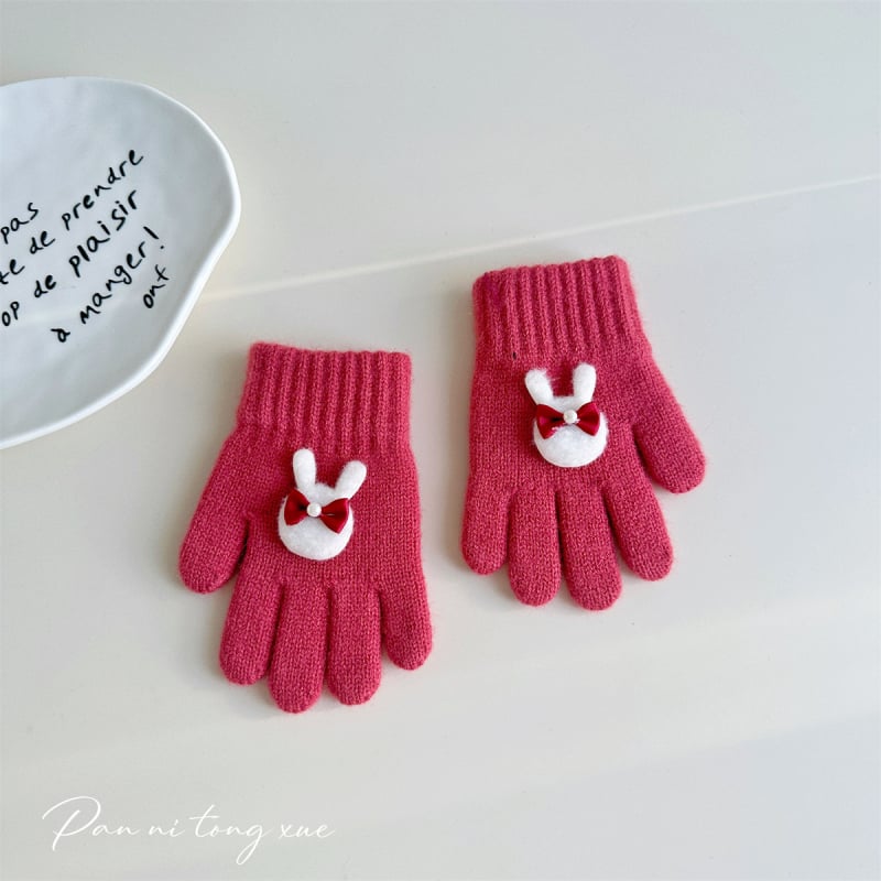 Meitenēm paredzētas vilnas adītas pirkstu cimdi ar karikatūras rakstu, rudens-zima, 5 pirkstu, silda, vecums 2–6 gadi