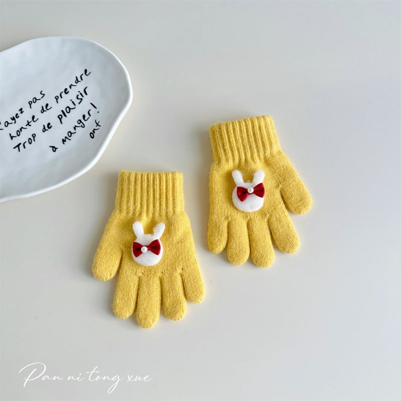 Meitenēm paredzētas vilnas adītas pirkstu cimdi ar karikatūras rakstu, rudens-zima, 5 pirkstu, silda, vecums 2–6 gadi