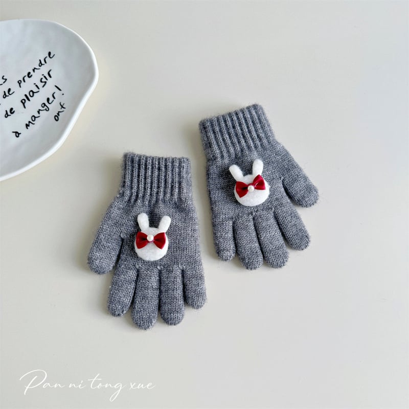 Meitenēm paredzētas vilnas adītas pirkstu cimdi ar karikatūras rakstu, rudens-zima, 5 pirkstu, silda, vecums 2–6 gadi