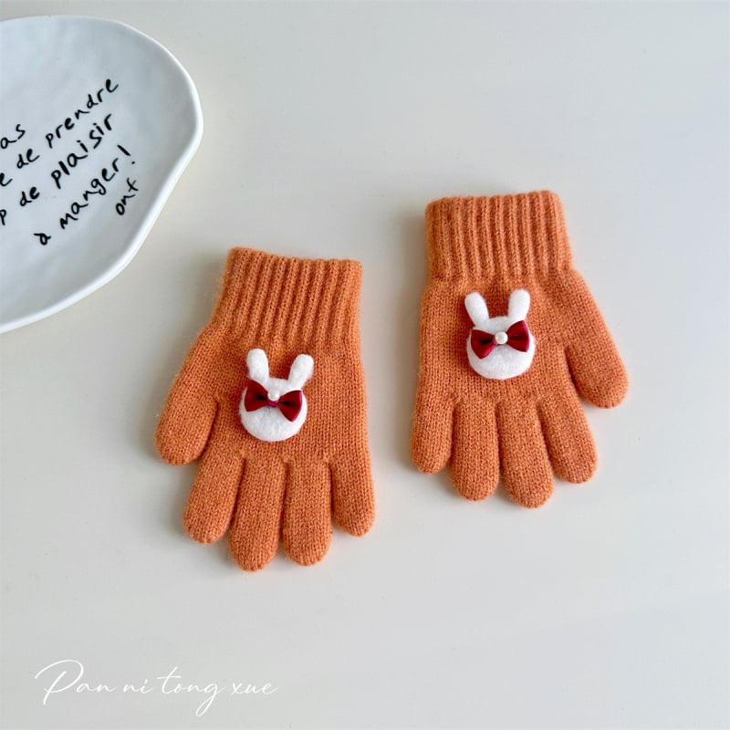 Meitenēm paredzētas vilnas adītas pirkstu cimdi ar karikatūras rakstu, rudens-zima, 5 pirkstu, silda, vecums 2–6 gadi