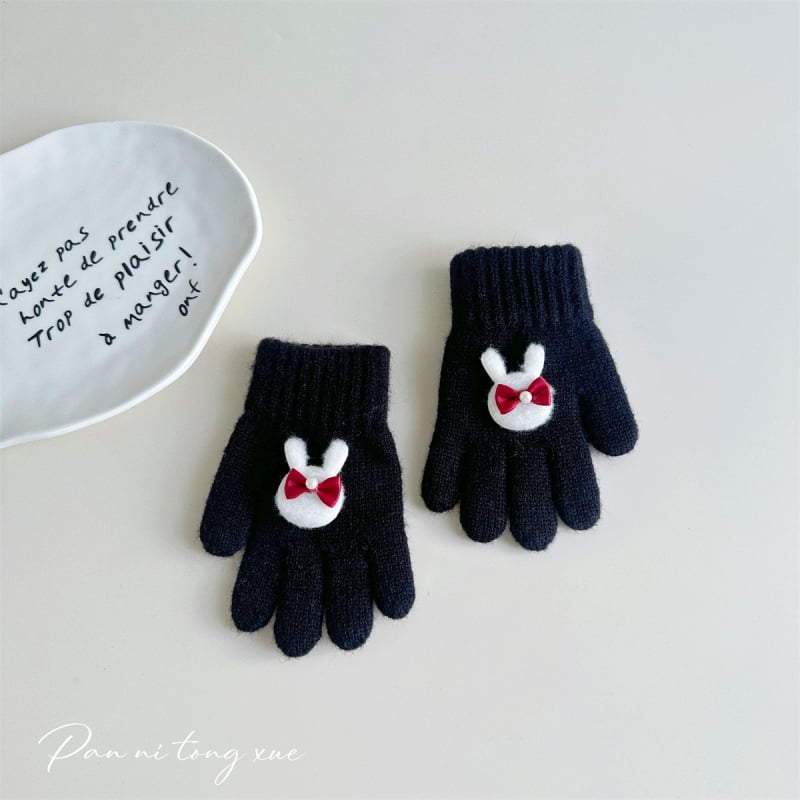 Meitenēm paredzētas vilnas adītas pirkstu cimdi ar karikatūras rakstu, rudens-zima, 5 pirkstu, silda, vecums 2–6 gadi