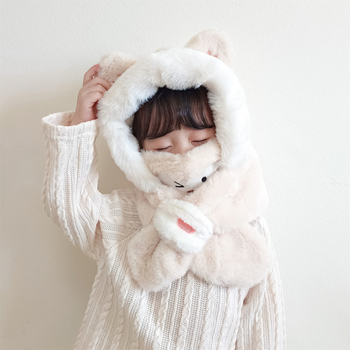 Gyerekek téli fülvédős sapka — plüss kapucnival, sállal és maszkkal, poliészter rost, Kiadás: 2023 télen