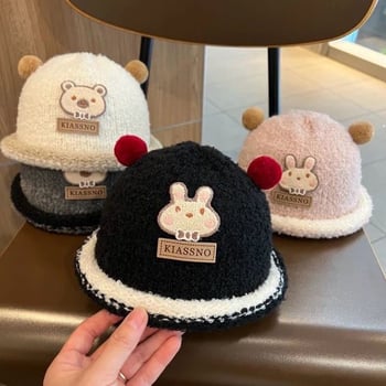 Slatka kapa s zecom za bebe, pletena pliš čiapka bucket za zimu, unisex, za djecu od 6 do 48 mjeseci
