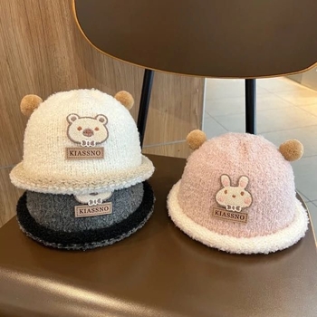 Slatka kapa s zecom za bebe, pletena pliš čiapka bucket za zimu, unisex, za djecu od 6 do 48 mjeseci