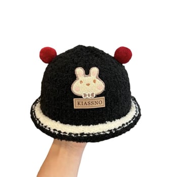 Slatka kapa s zecom za bebe, pletena pliš čiapka bucket za zimu, unisex, za djecu od 6 do 48 mjeseci