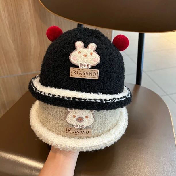 Slatka kapa s zecom za bebe, pletena pliš čiapka bucket za zimu, unisex, za djecu od 6 do 48 mjeseci