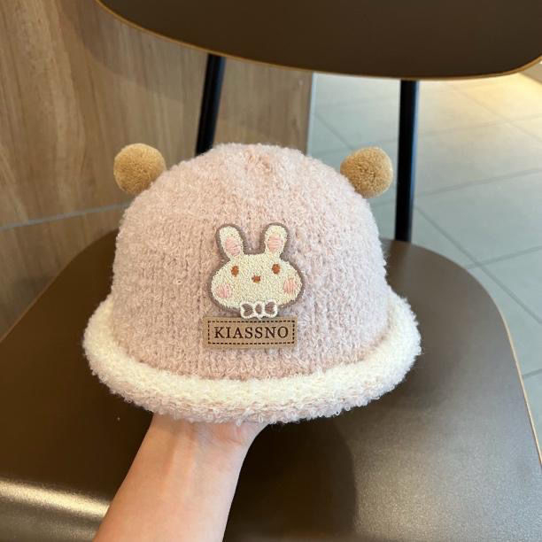 Slatka kapa s zecom za bebe, pletena pliš čiapka bucket za zimu, unisex, za djecu od 6 do 48 mjeseci