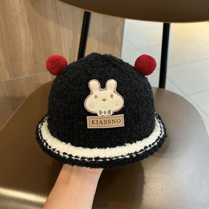 Slatka kapa s zecom za bebe, pletena pliš čiapka bucket za zimu, unisex, za djecu od 6 do 48 mjeseci