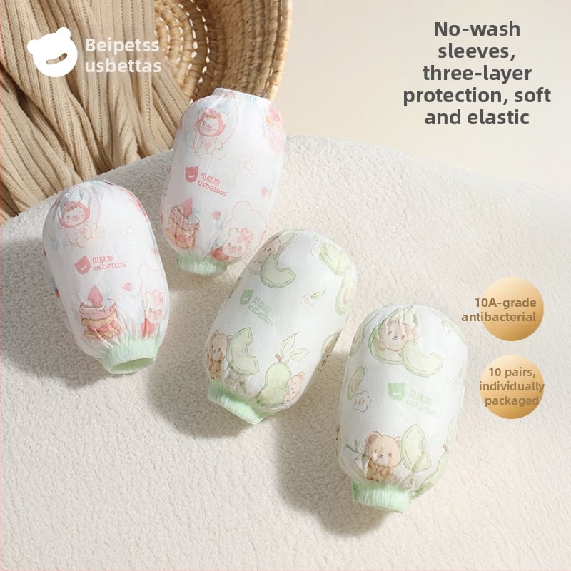 Bērnu vienreizējās roku aizsargi — ūdensnecaurlaidīgi, pret netīrumiem, eļļas izturīgi; karikatūra; Beites; materiāli: neaudums, PE plēve, spandex; vecuma grupa: līdz 1 gadam; sezona: ziema, pavasaris, rudens