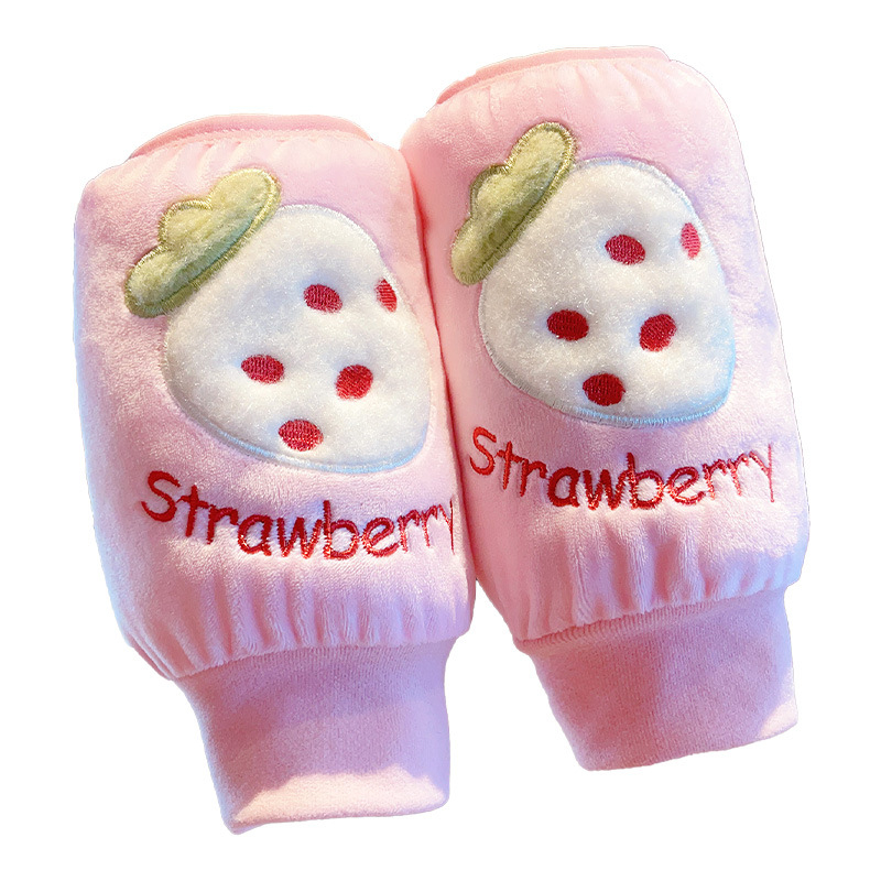 Bērnu velūra aizsargšūnas uz piedurknēm pret netīrumiem rudens-ziemas-pavasara sezonai, vecuma grupa 3–13 gadi, augļu karikatūras raksts