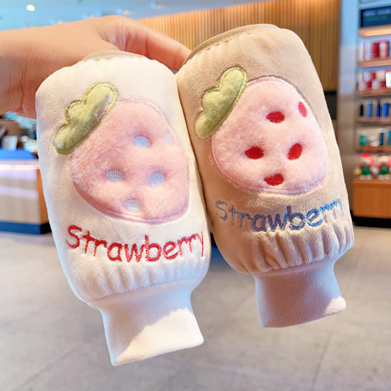 Bērnu velūra aizsargšūnas uz piedurknēm pret netīrumiem rudens-ziemas-pavasara sezonai, vecuma grupa 3–13 gadi, augļu karikatūras raksts