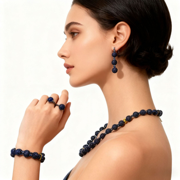 Set de bijuterii din cupru cu zirconiu: colier, cercei, brățară și inel în stil etnic exotic