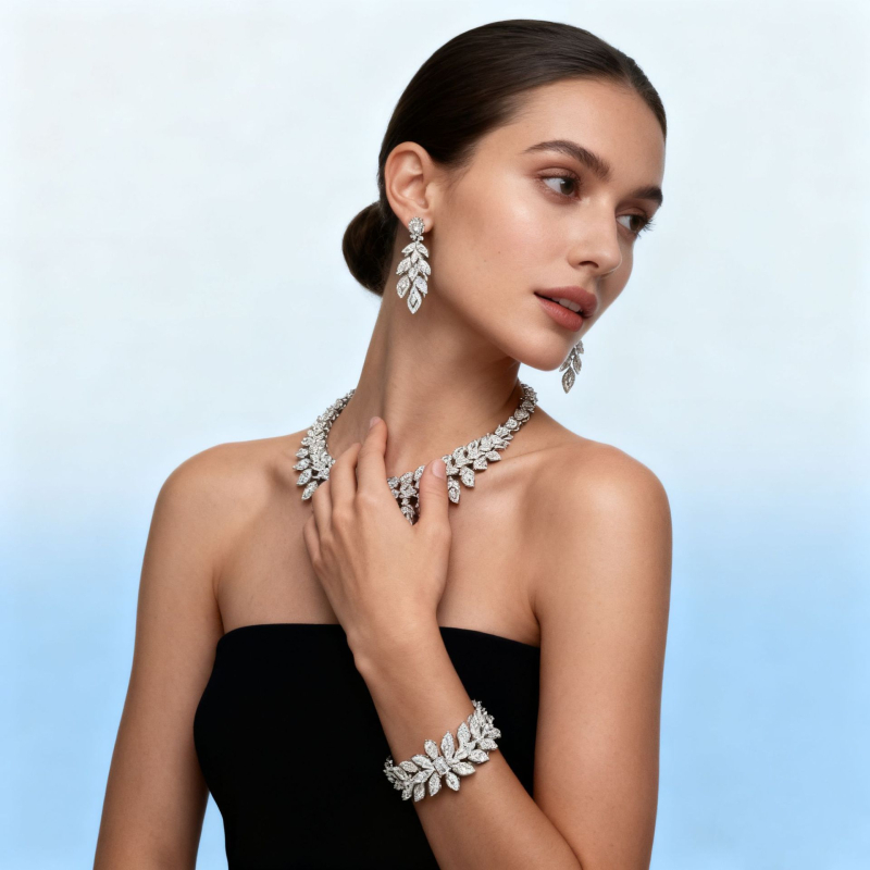 Set de bijuterii din cupru cu zirconiu: colier, cercei, brățară și inel în stil etnic exotic