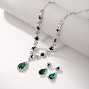 Set colier și cercei cu pandantiv în formă de lacrimă (Material: aliaj; Material pandantiv: aliaj; Lanț: lanț normal; Stil: formă de lacrimă; Greutate: 55 g)