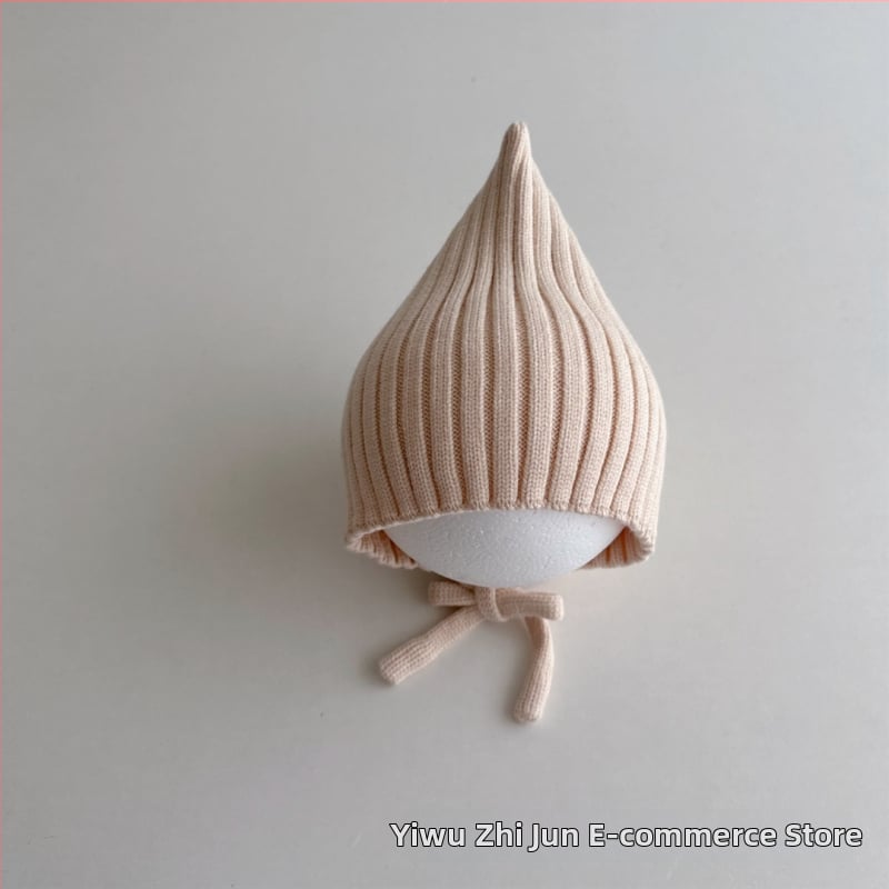 Adīta bērnu cepure ar smailu virsu un aizsargājošu siksnu, auss aizsardzība; silta un vēja izturīga ziemas cepure 6–12 mēnešiem