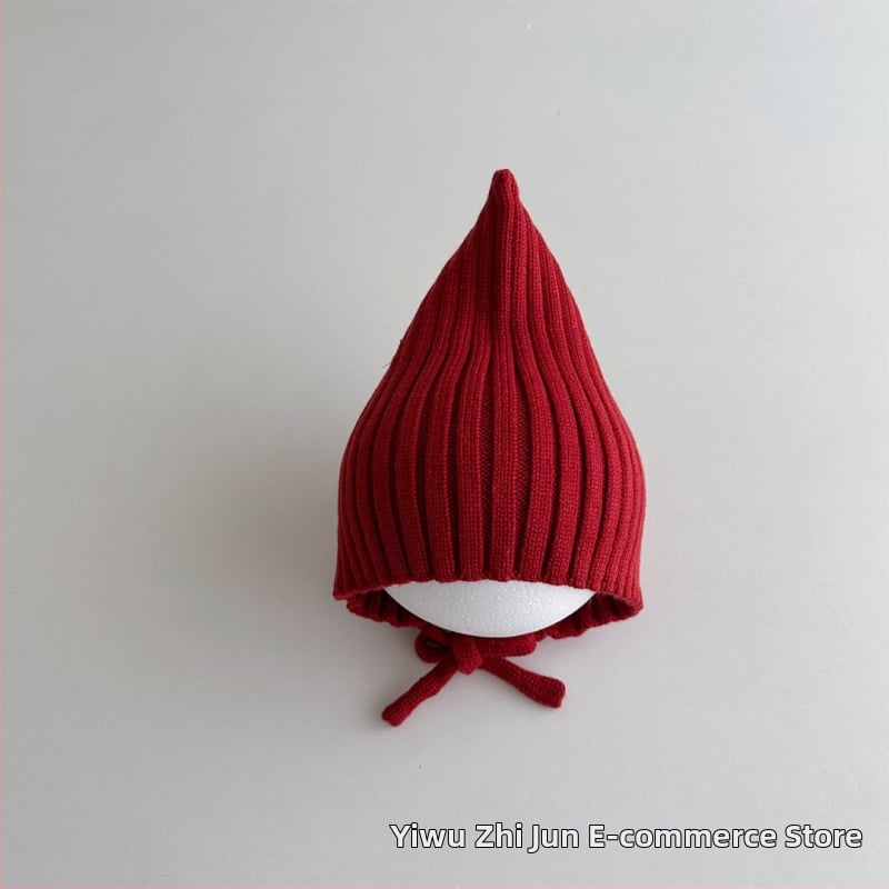 Adīta bērnu cepure ar smailu virsu un aizsargājošu siksnu, auss aizsardzība; silta un vēja izturīga ziemas cepure 6–12 mēnešiem